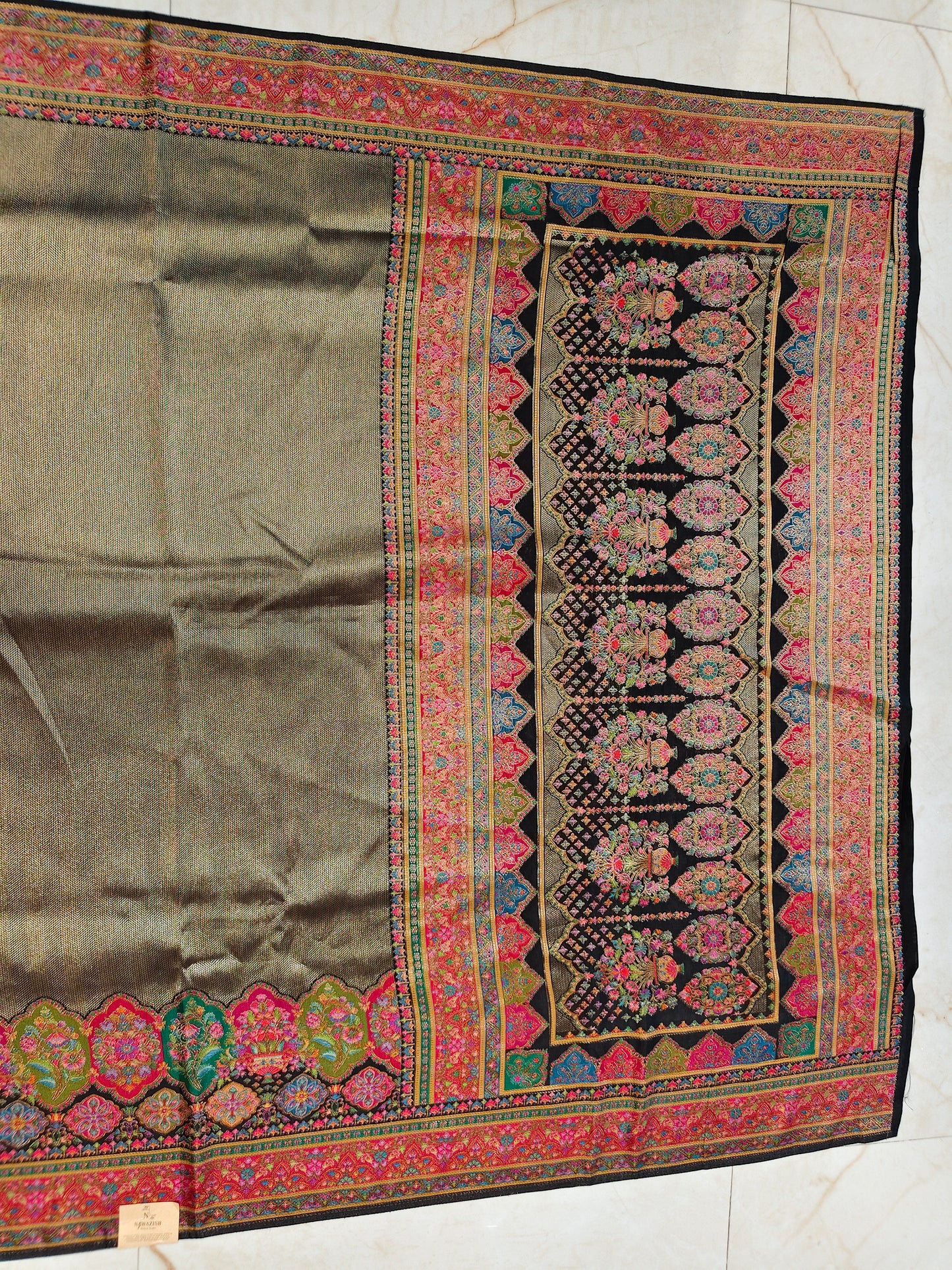 Black Tissue Kashmiri Saree