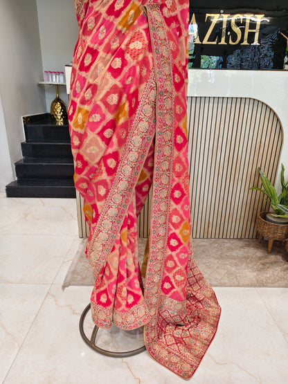 Red Khaddi Georgette Saree