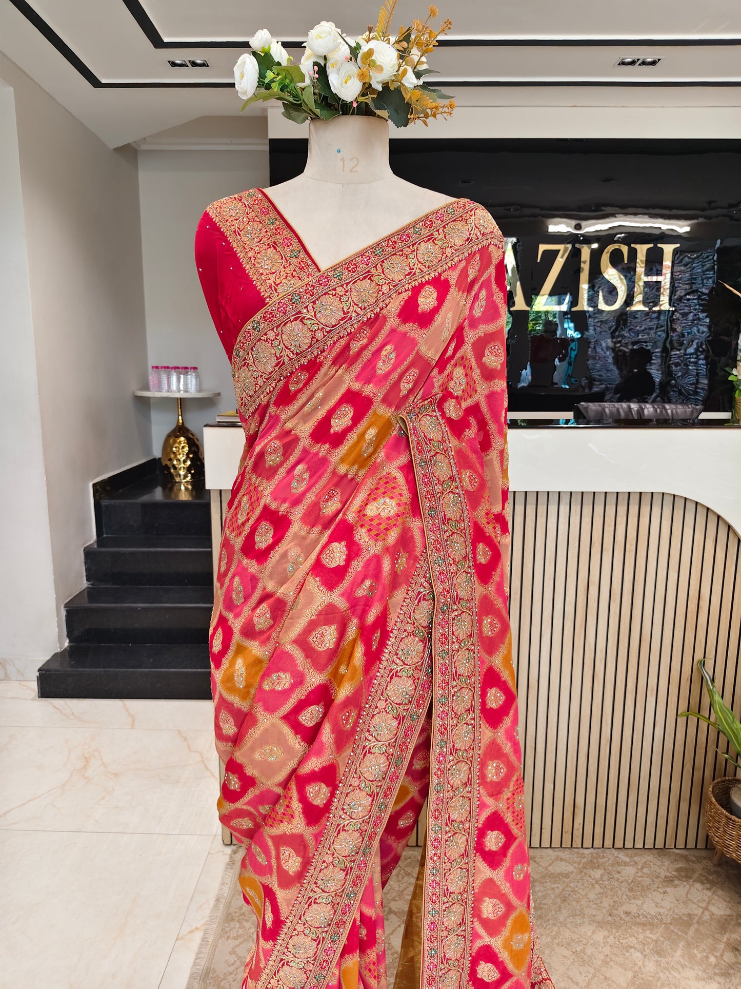 Red Khaddi Georgette Saree