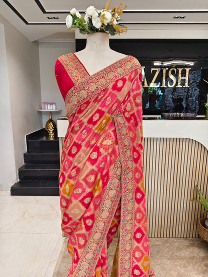 Red Khaddi Georgette Saree