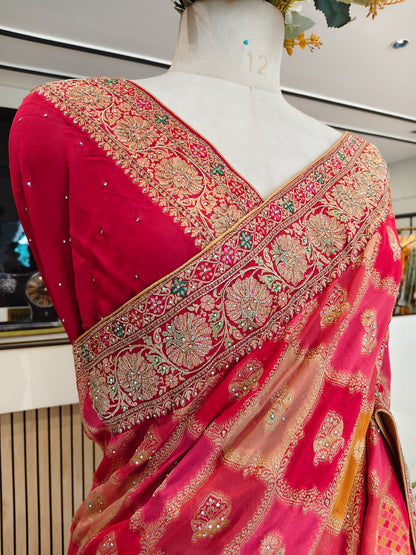 Red Khaddi Georgette Saree