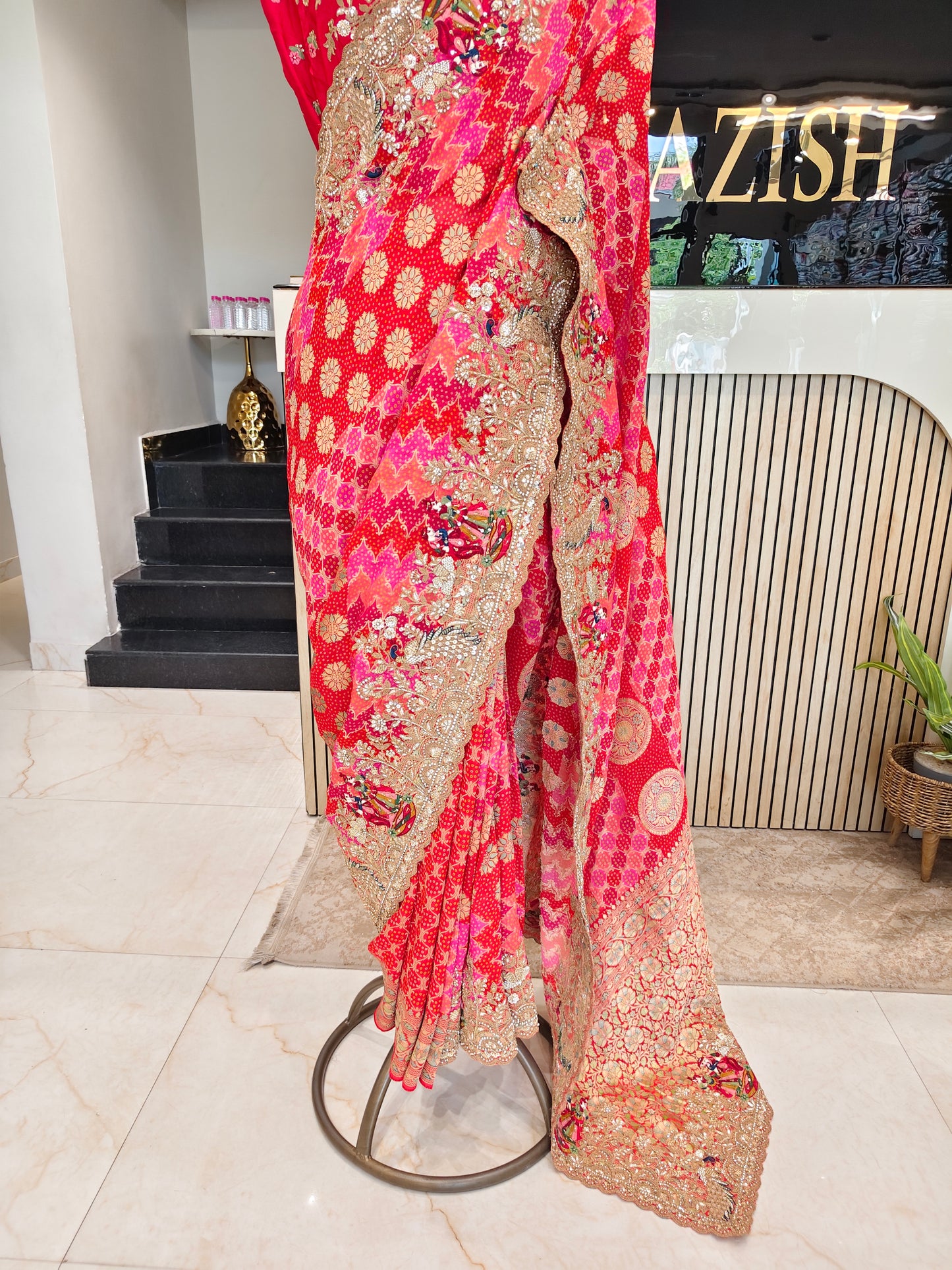 Red Khaddi Georgette Saree