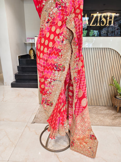 Red Khaddi Georgette Saree