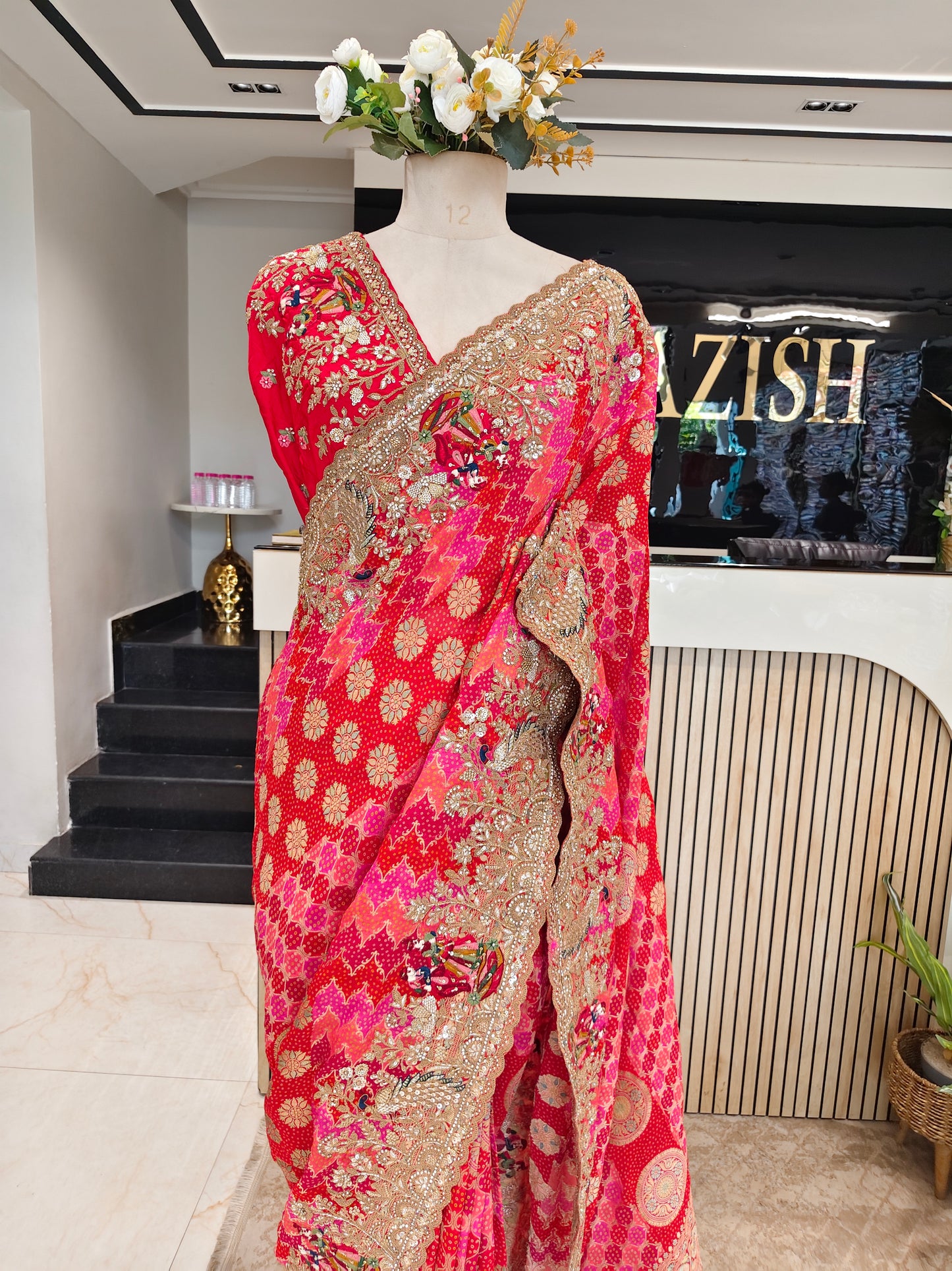 Red Khaddi Georgette Saree