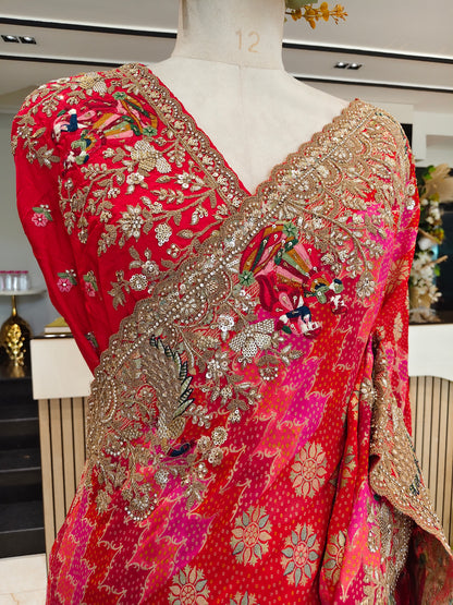 Red Khaddi Georgette Saree