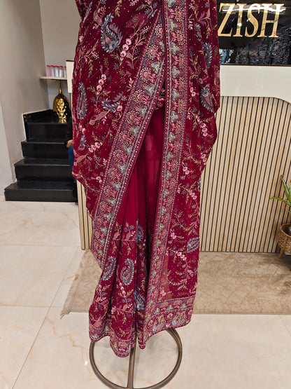 Maroon Georgette Saree