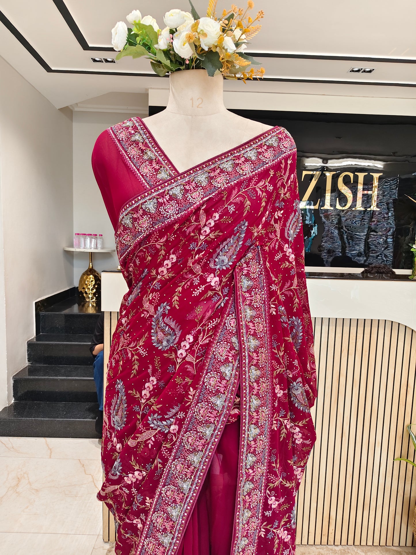 Maroon Georgette Saree