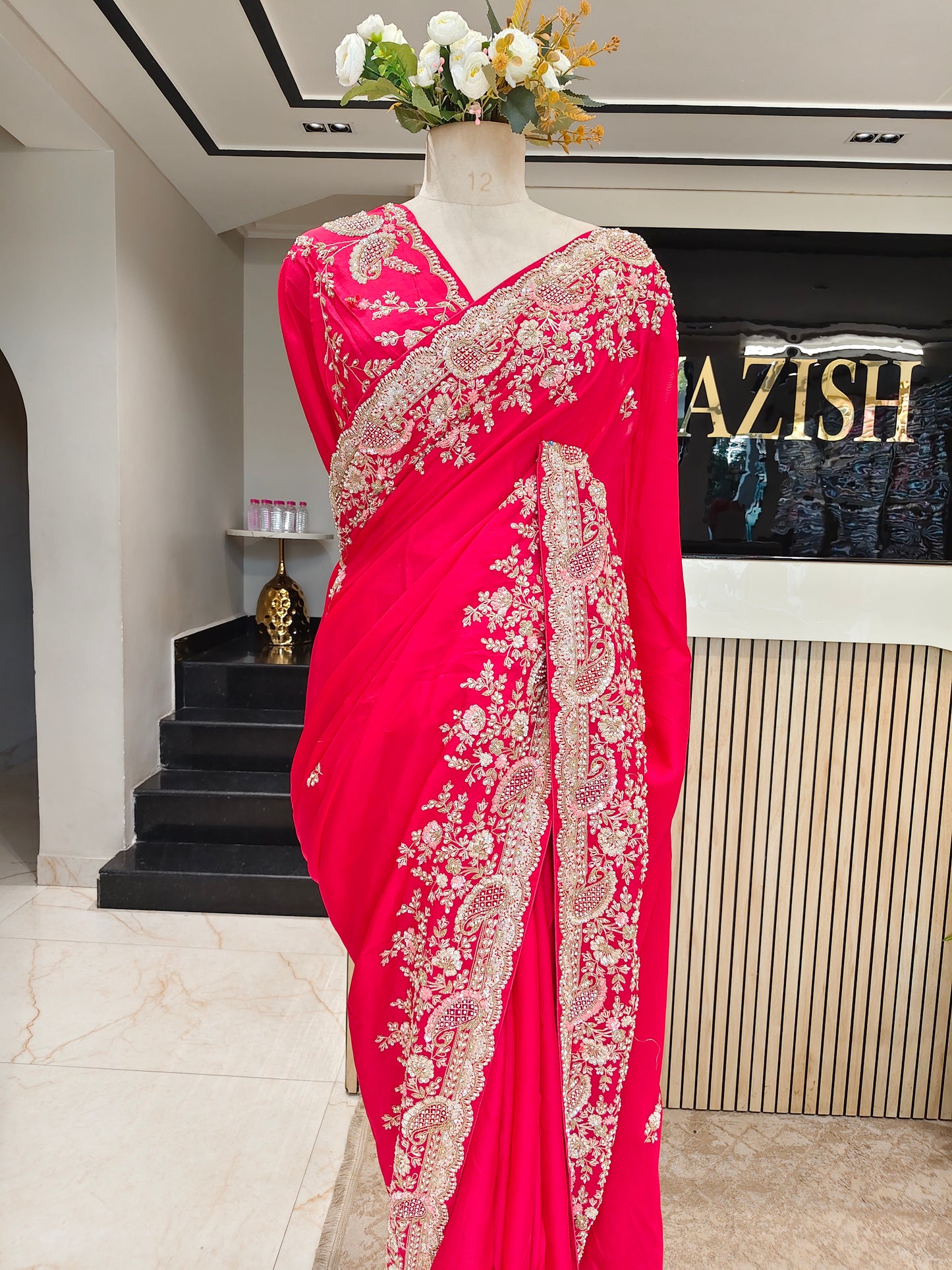 Rani Pink Organza Saree