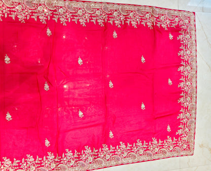 Rani Pink Organza Saree
