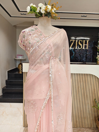 Baby Pink Organza Saree