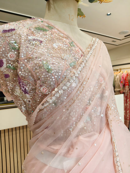 Baby Pink Organza Saree