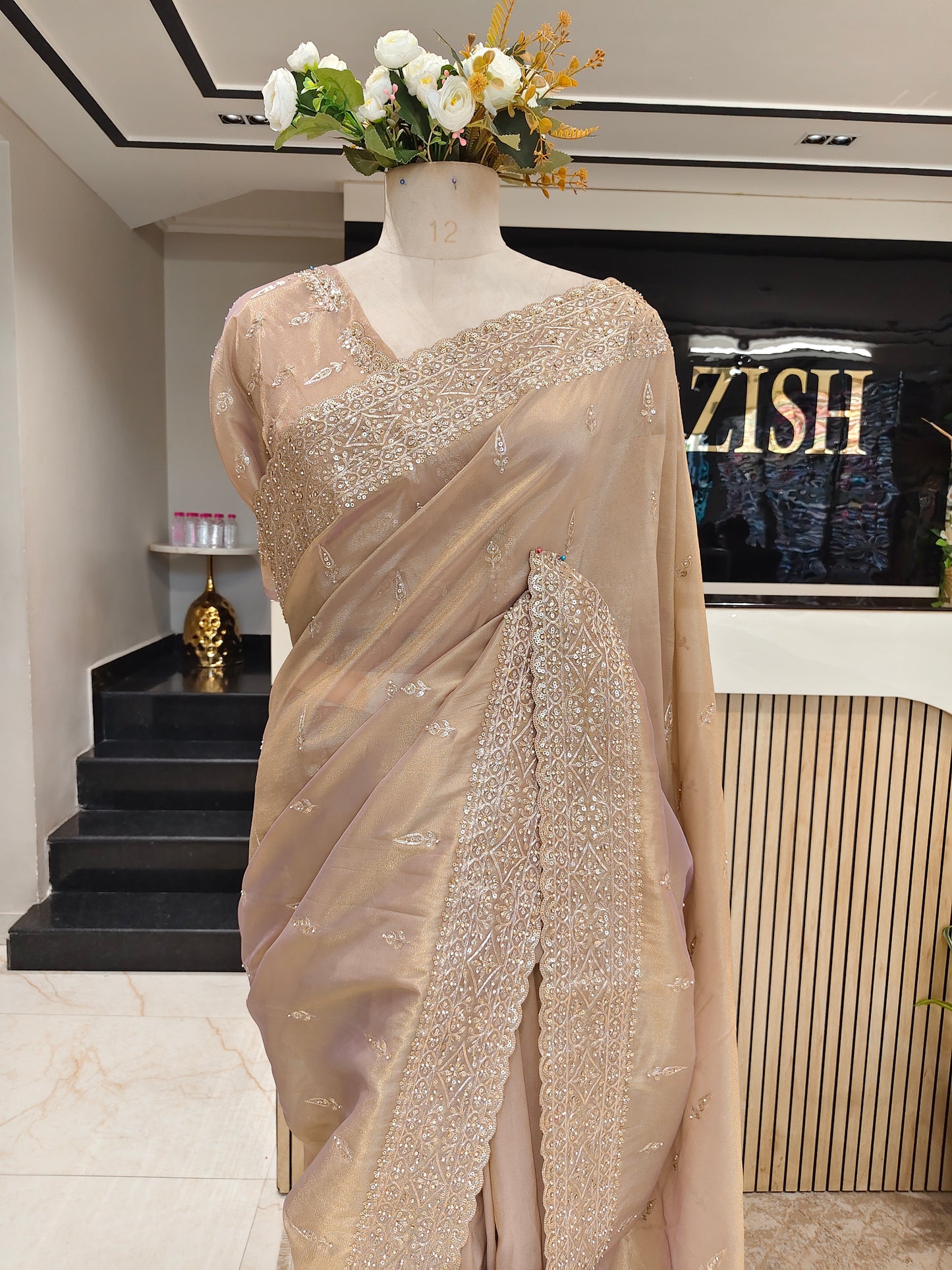 Rose Gold Tissue Saree