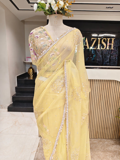 Lemon Organza Saree