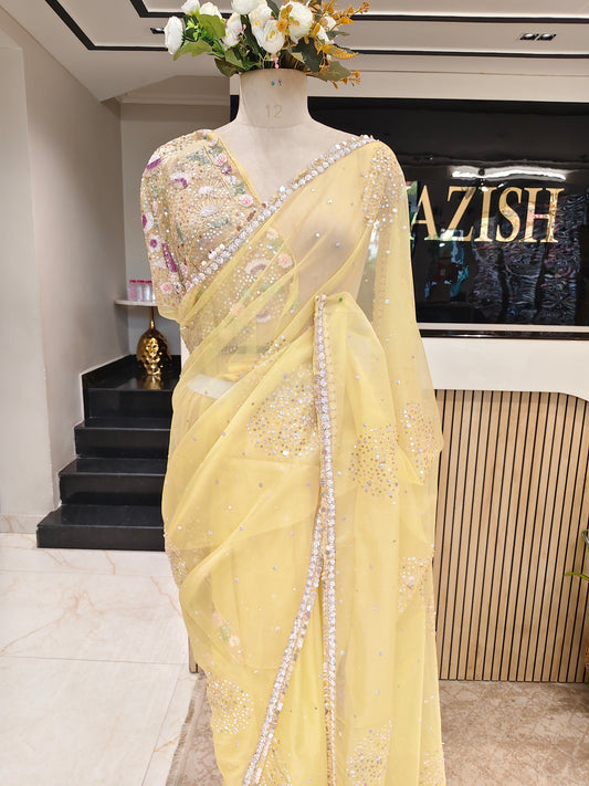 Lemon Organza Saree