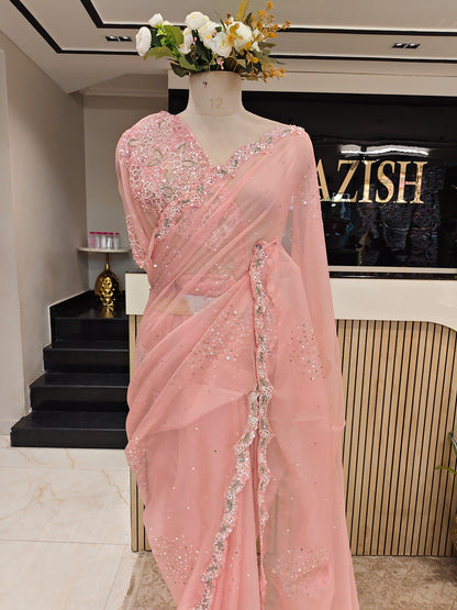 Peach Organza Saree