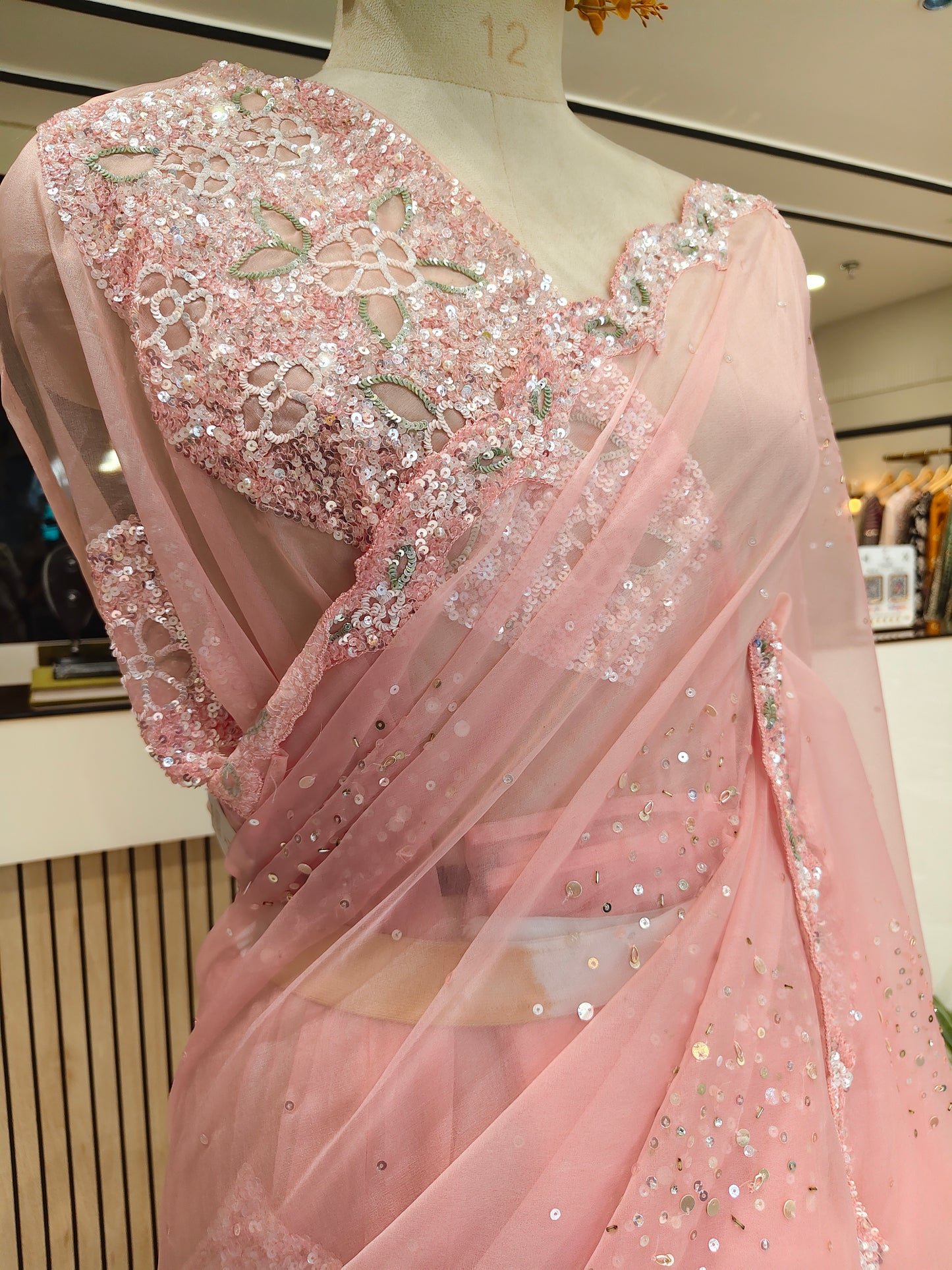 Peach Organza Saree