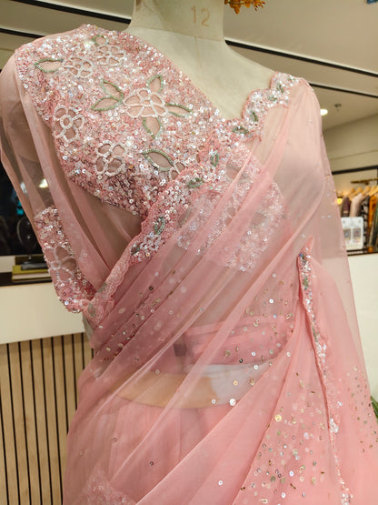 Peach Organza Saree