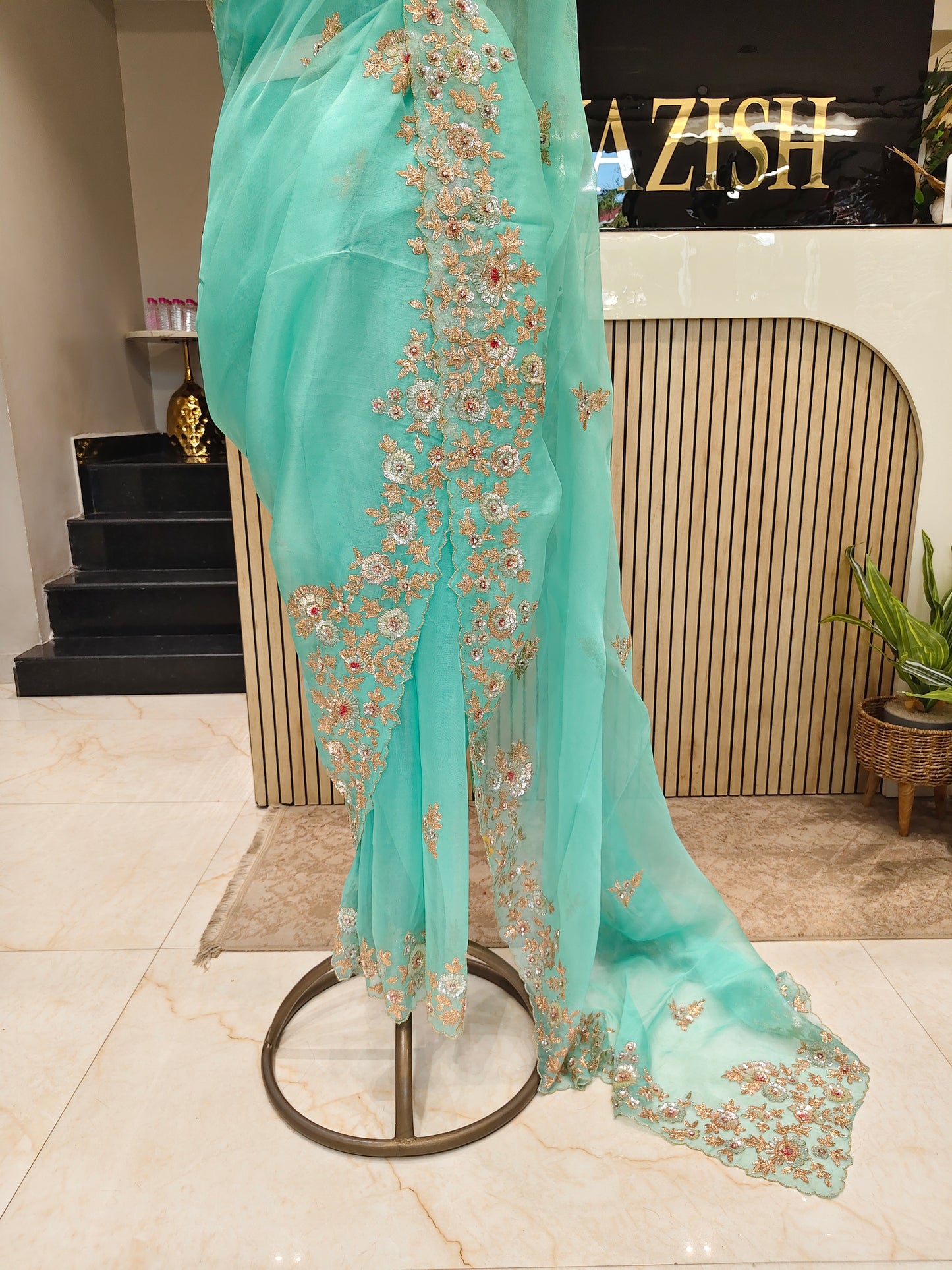 Sea Green Organza Saree