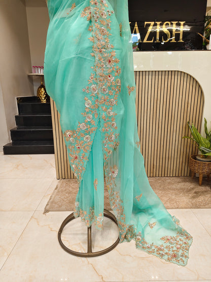 Sea Green Organza Saree