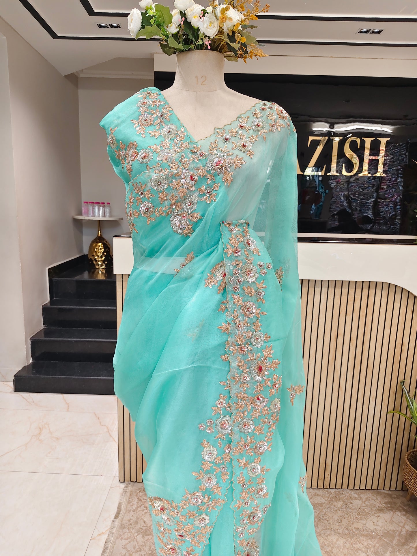 Sea Green Organza Saree