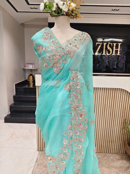 Sea Green Organza Saree