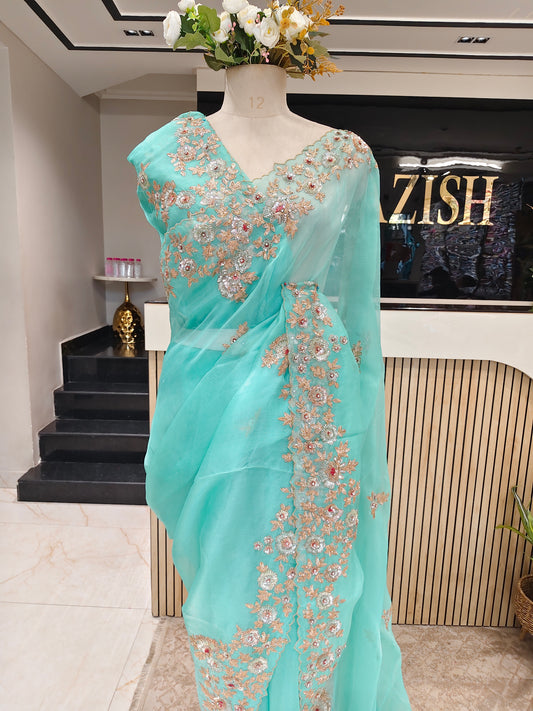 Sea Green Organza Saree