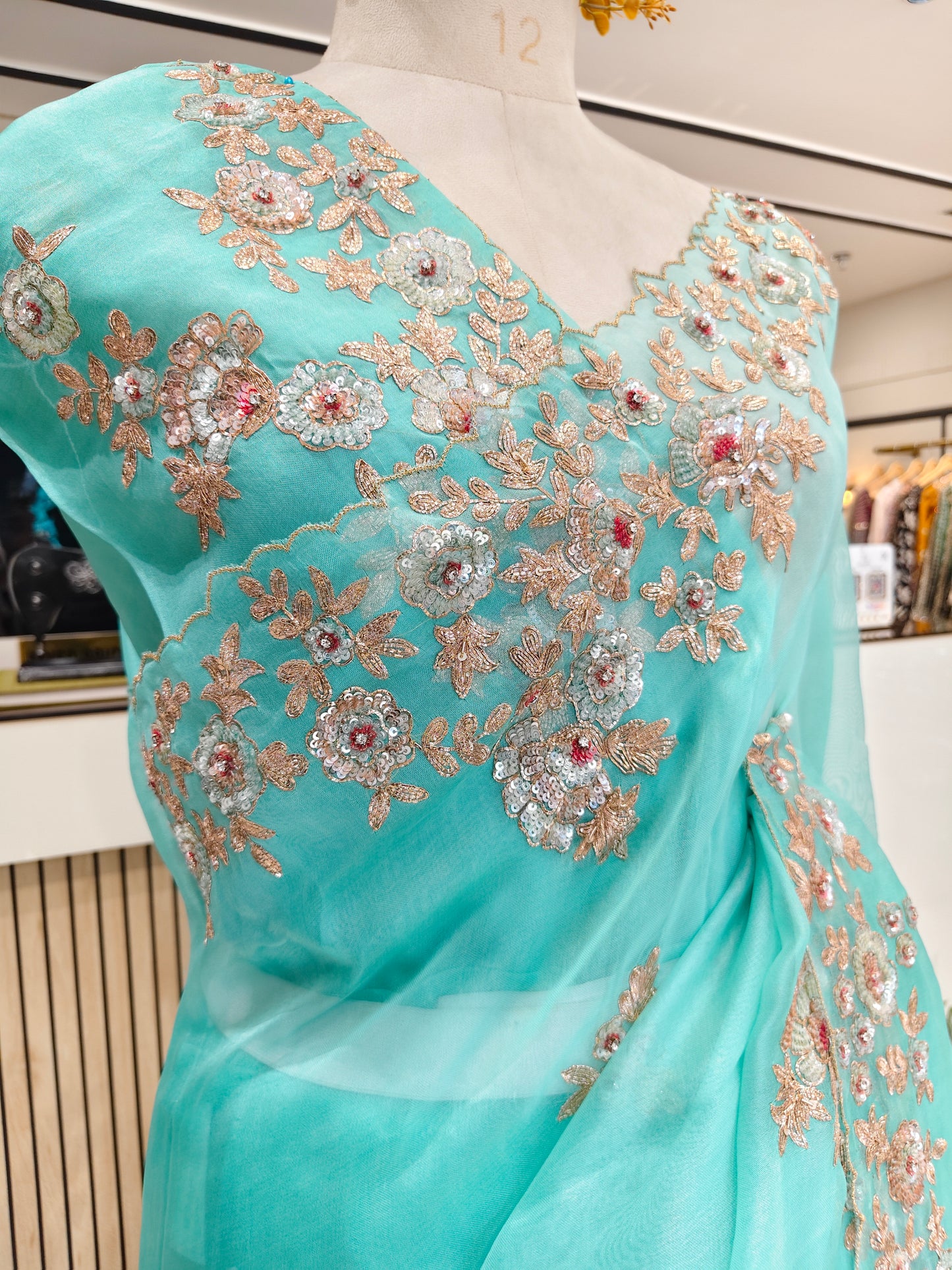 Sea Green Organza Saree