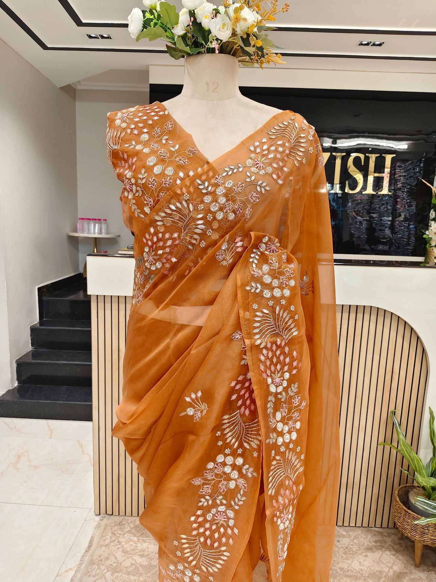 Rust Organza Saree