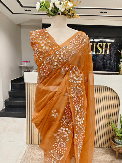 Rust Organza Saree