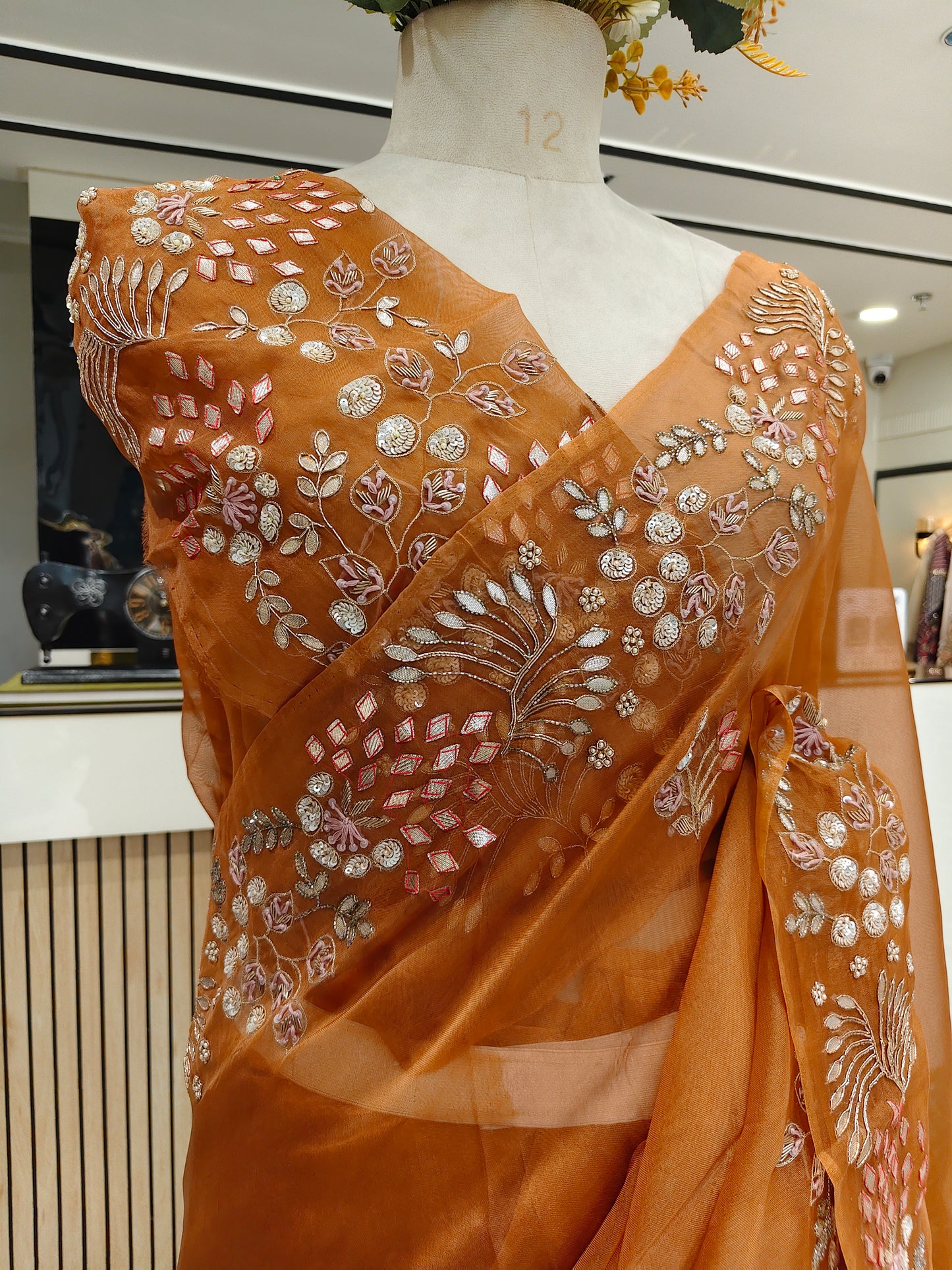Rust Organza Saree