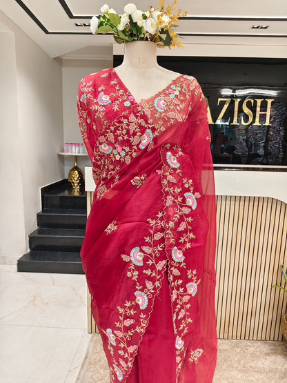 Maroon Organza Saree