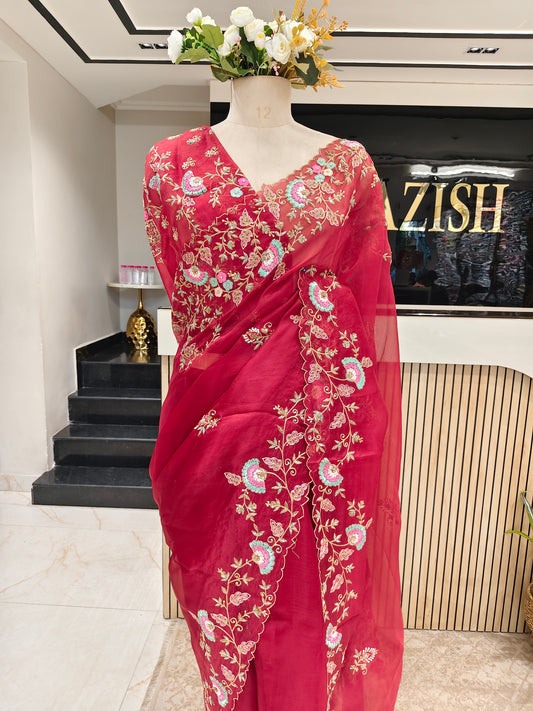 Maroon Pure Organza Saree