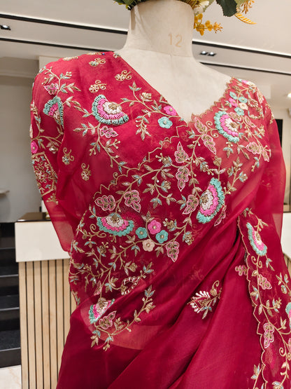 Maroon Organza Saree