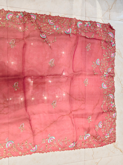 Maroon Organza Saree