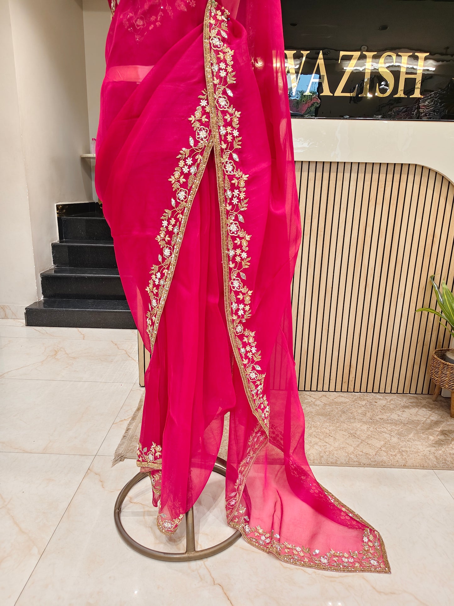 Rani Pink Organza Saree
