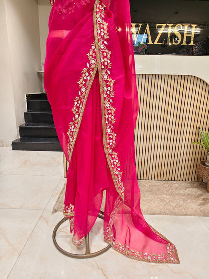 Rani Pink Organza Saree