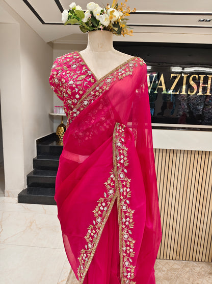 Rani Pink Organza Saree