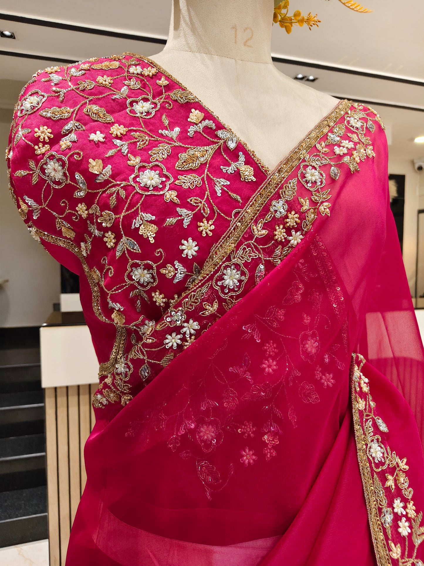Rani Pink Organza Saree