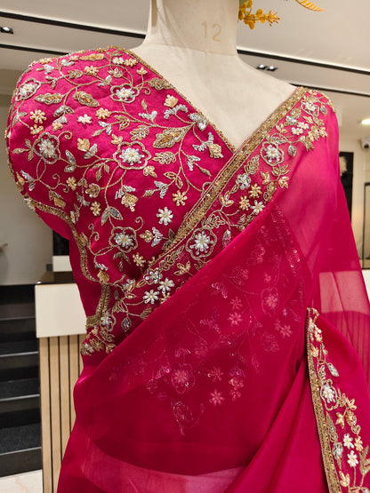 Rani Pink Organza Saree