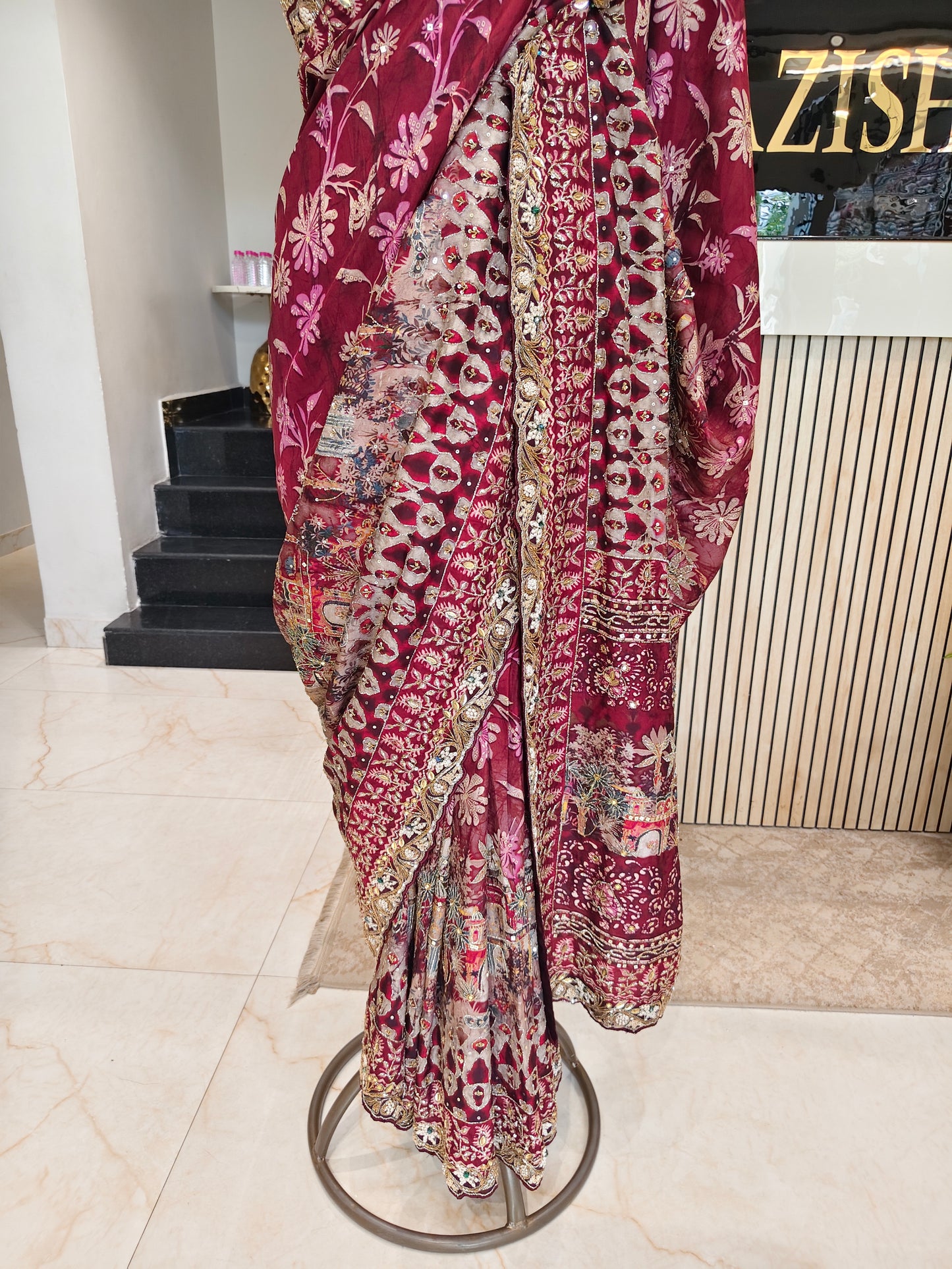 Maroon Tussar Silk Saree