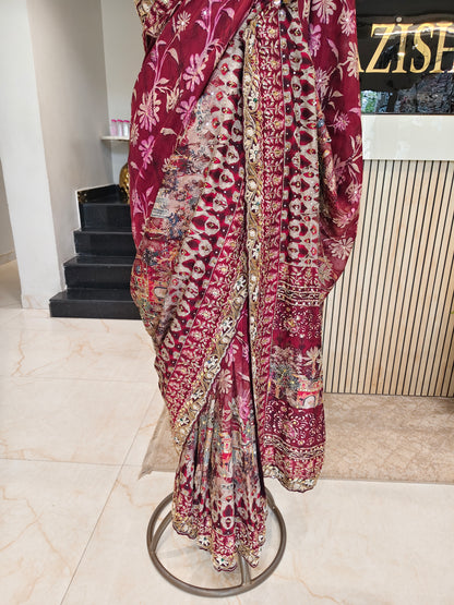 Maroon Tussar Silk Saree