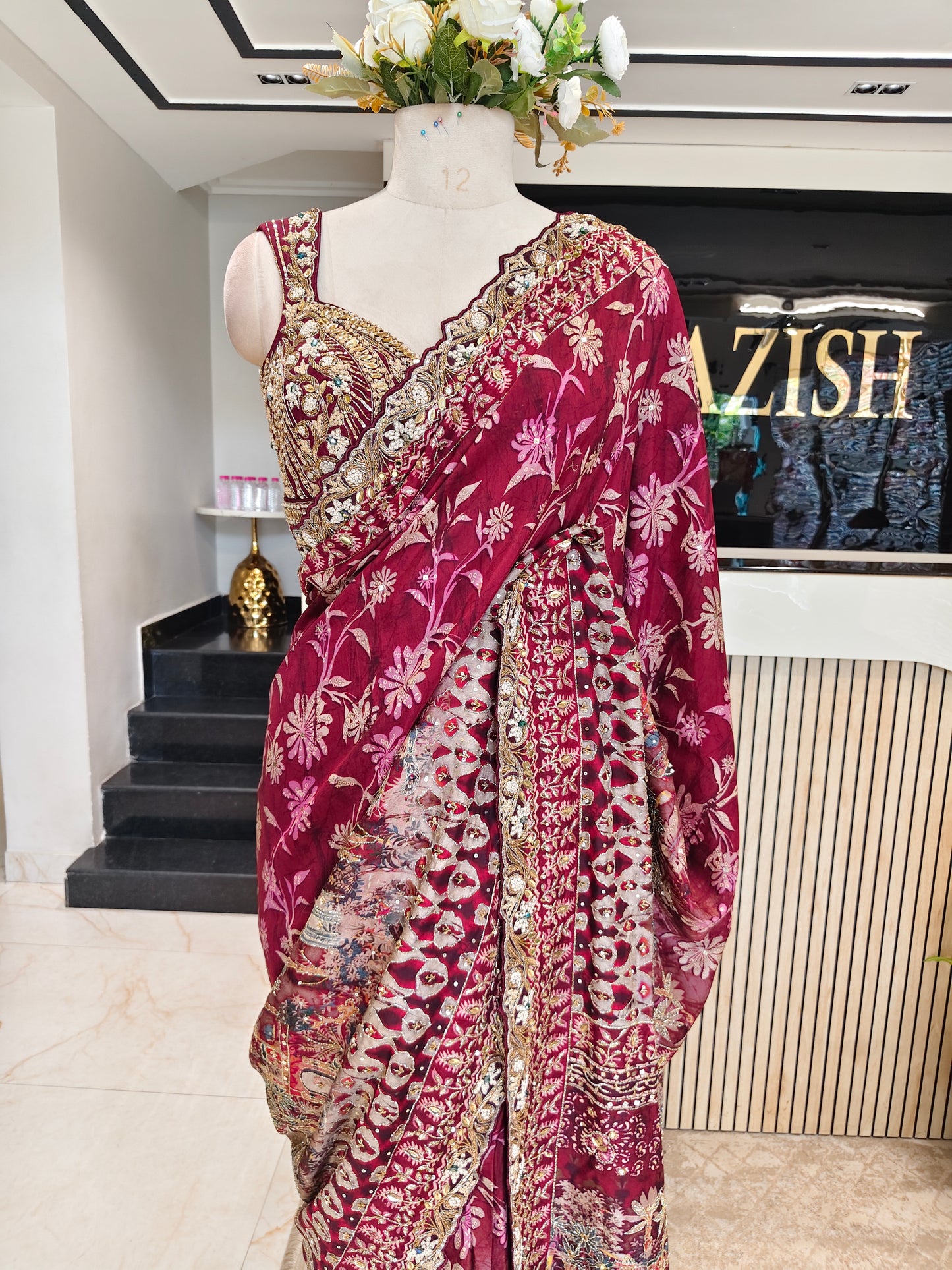 Maroon Tussar Silk Saree
