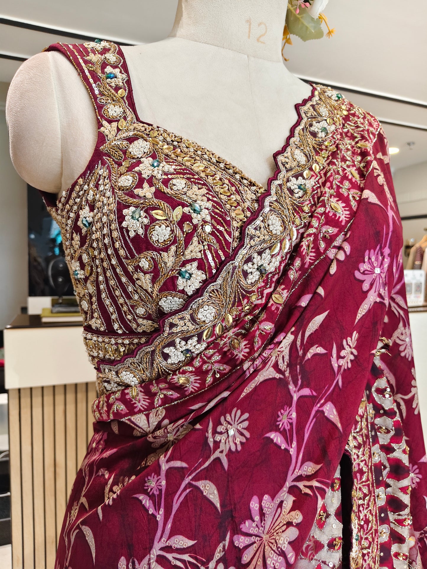 Maroon Tussar Silk Saree