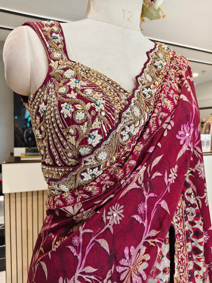 Maroon Tussar Silk Saree