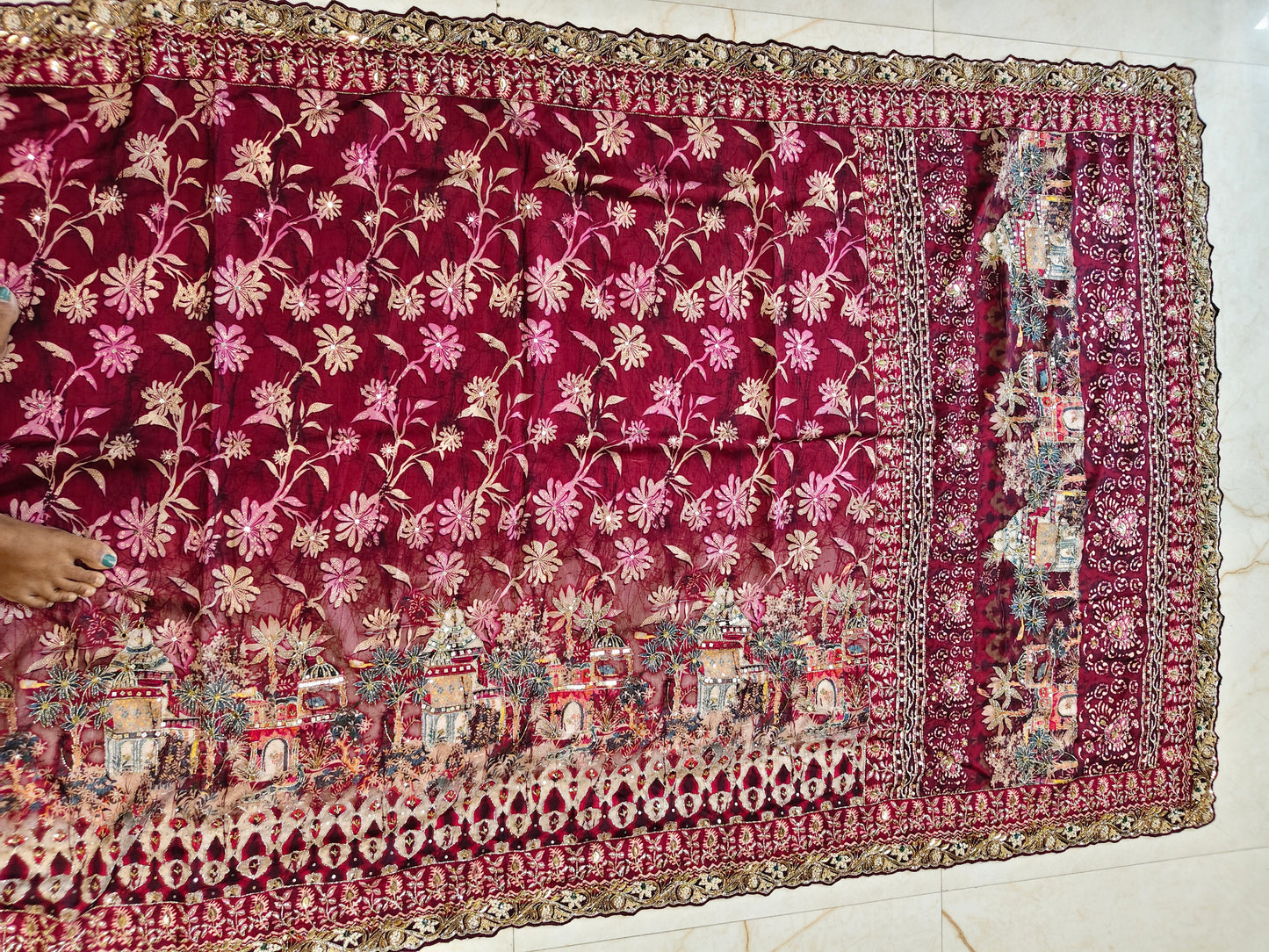 Maroon Tussar Silk Saree