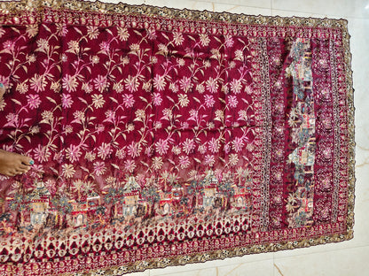 Maroon Tussar Silk Saree