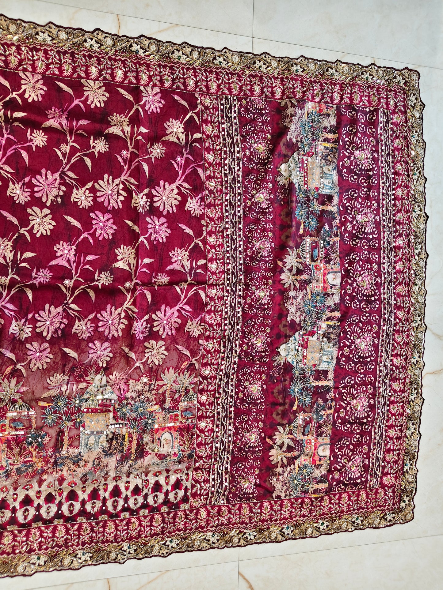 Maroon Tussar Silk Saree