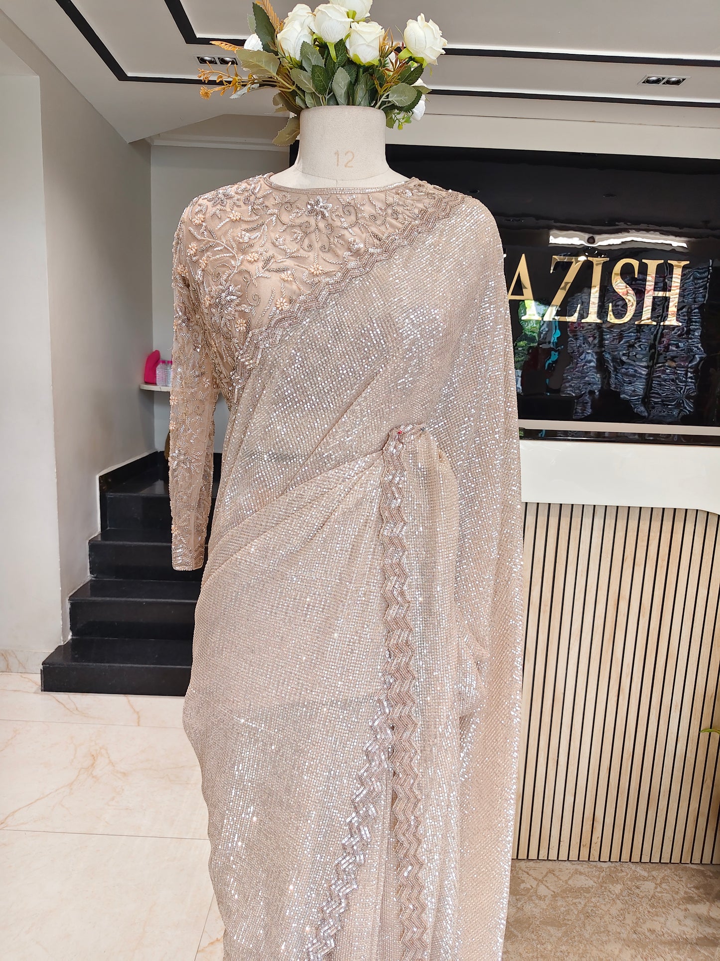 Golden Net Saree