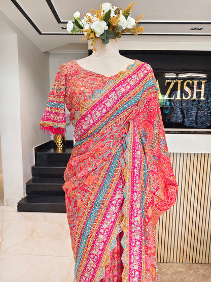 Multicolour Georgette Saree