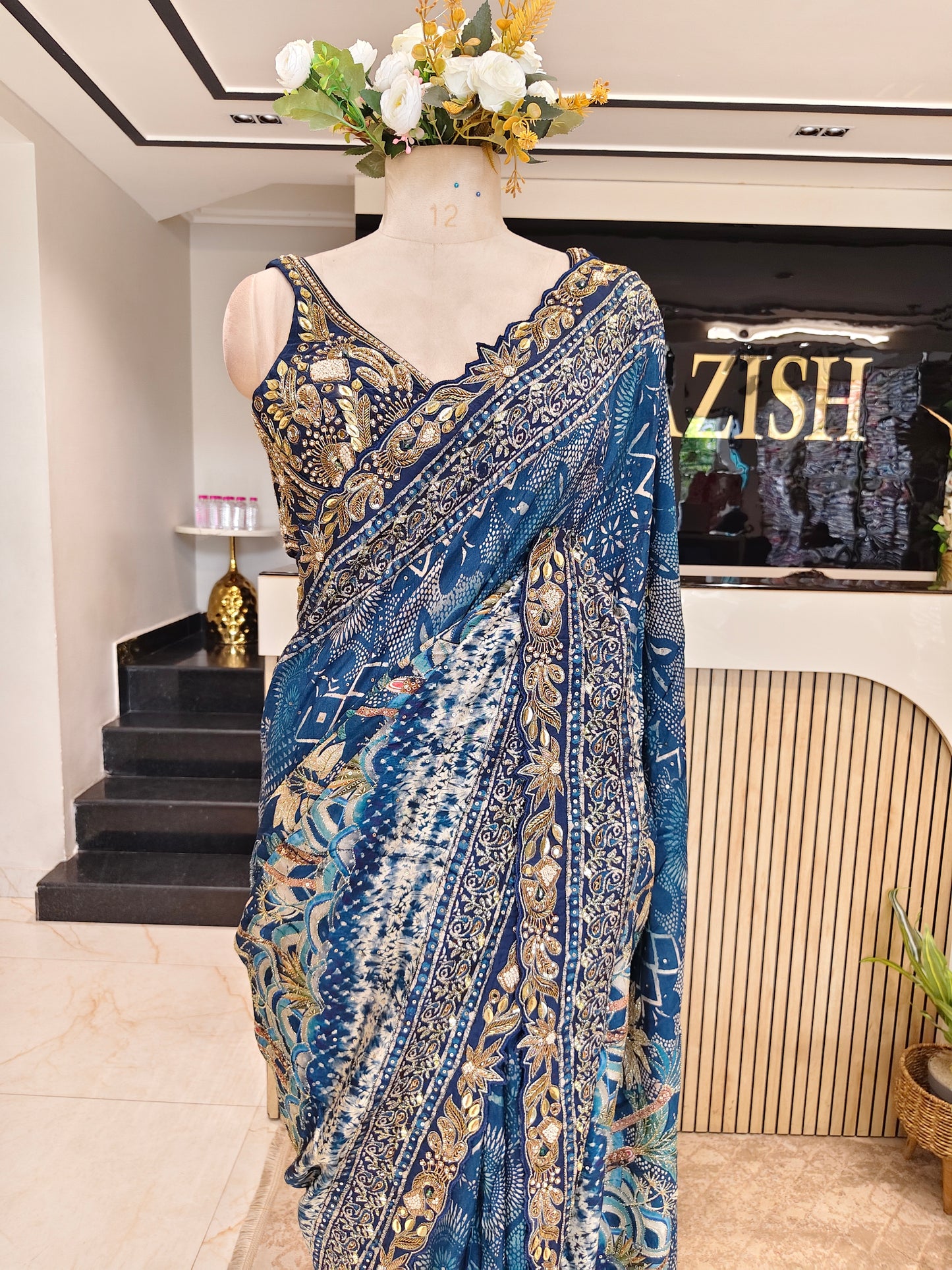 Blue Tussar Silk Saree